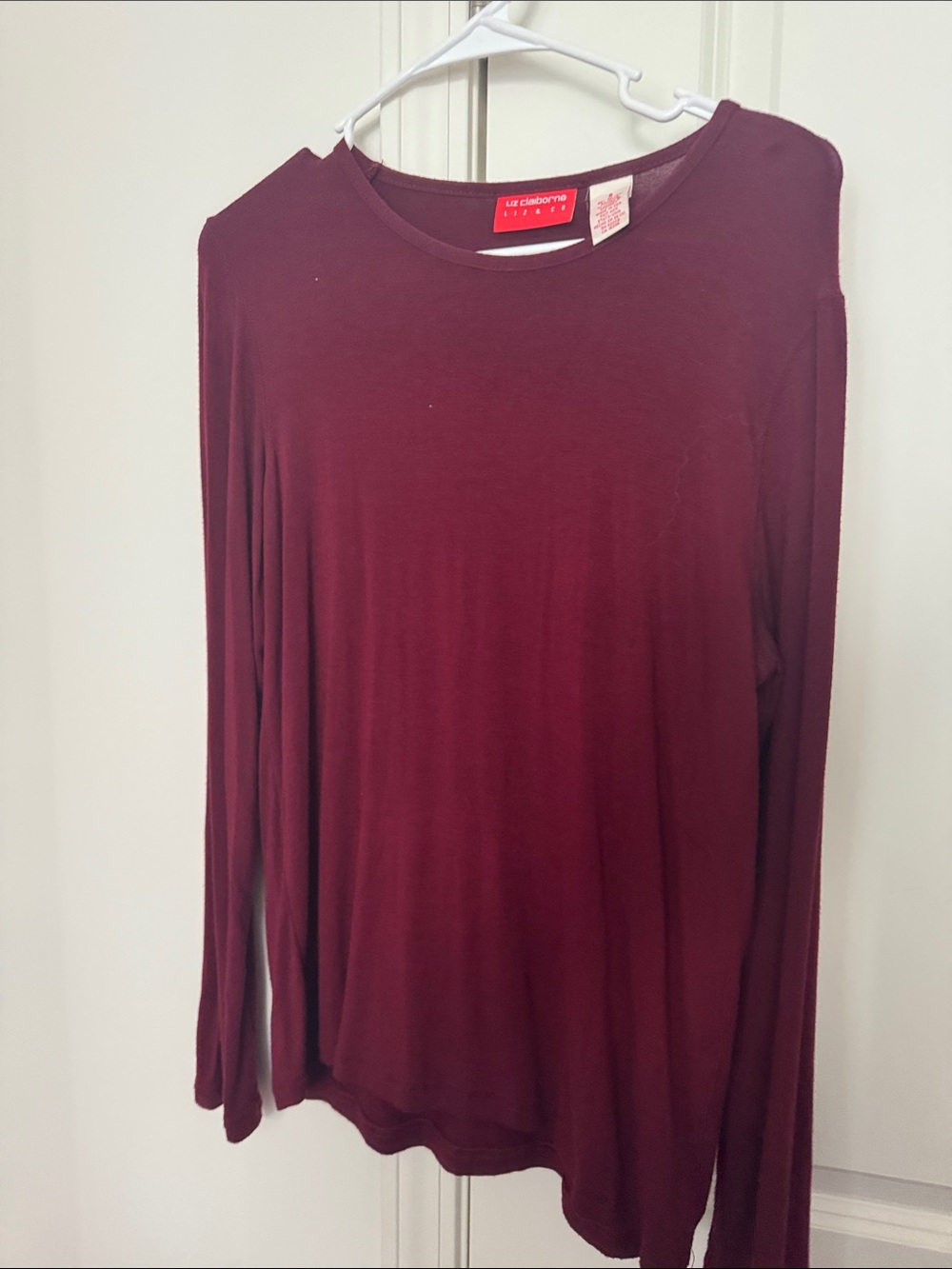 Liz Claiborne Long-Sleeve Crewneck Top - Wine